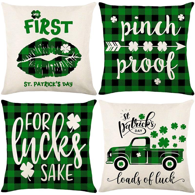 Combination Festival Cushion St. Patrick's Day Cushion Green Plaid Four-leaf Clover Sofa Cushion