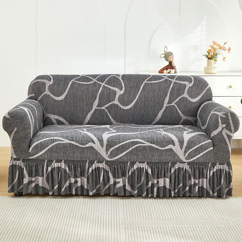 1Pc Printed Sofa Slipcover Non-Slip Elastic Sofa Cover With Skirt Furniture Protector For Bedroom Office Living Room Home Decor