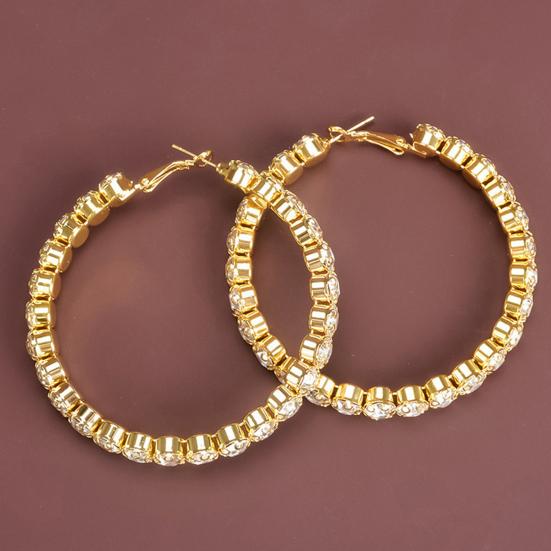 Yousheng 1 Pair C-shaped Earrings, Full Rhinestone C-Ring Design Stud Earrings, Bezel Setting Technology Hoop Earrings for Jewelry Gift