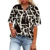 Ladies Casual Fashion V-Neck Button Floral Print Short Sleeve Top