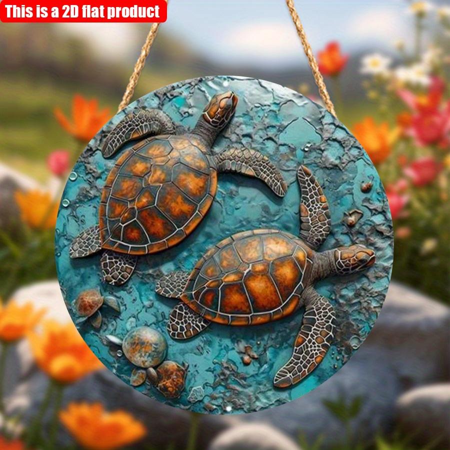 2D Flat 20*20cm1pc Sea Turtle pattern Ocean Theme Round Hanging Sign, Beautiful Ocean Style Art Decorative Plate Suitable for Room&Bar Party Bathroom