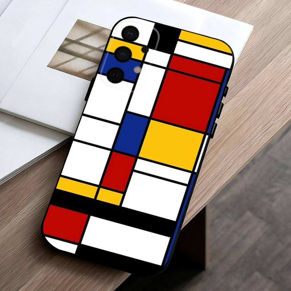 Grid T-TOPLBPCS M-Mondrian Phone Case For Samsung Galaxy A73,A72,A71,A70,A53,A52,A51,Soft Silicone Black Cover