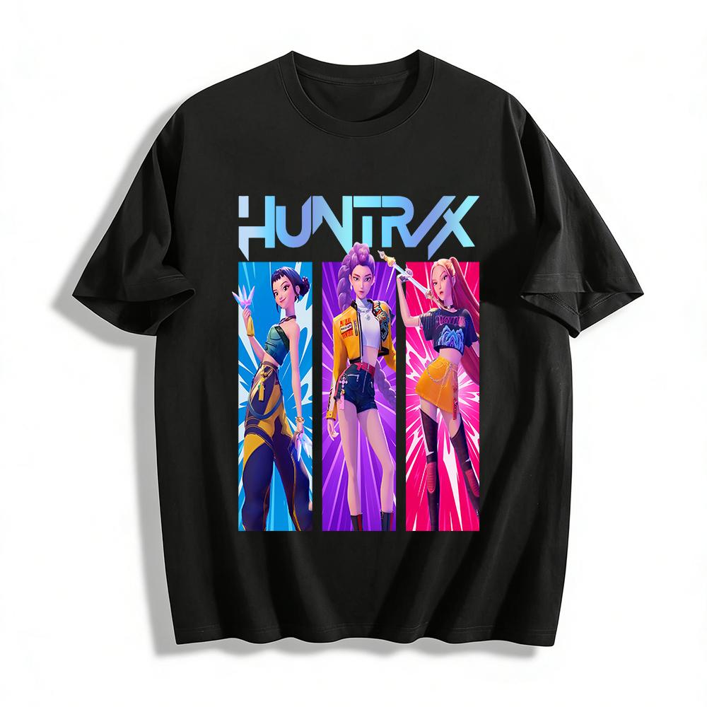 

HUNTRIX Girl Group Print Casual Top Trendy Anime Style Loose Fit Unisex Tee Shirt Pure cotton T-shirt XXS