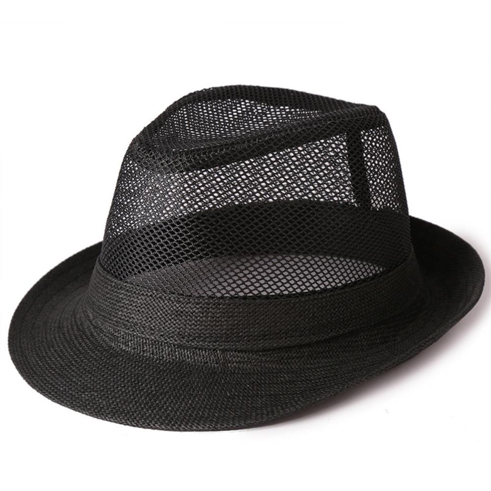 

Breathable Mesh Top Hat Lightweight Beach Jazz Cap Linen-like Hollow Sun Hat Summer Season чорний