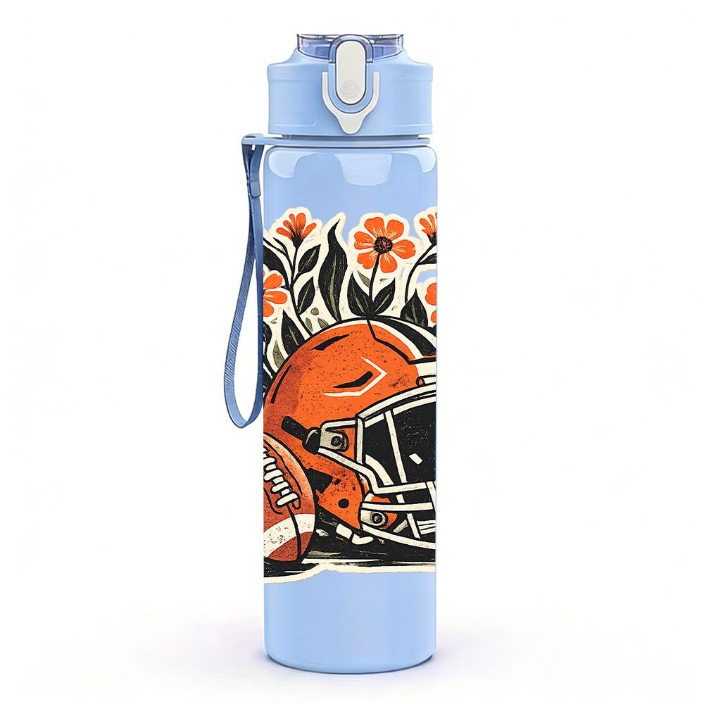 1PC American Football Floral Art Print 750ml Color Plastic Sports Water Bottle Leakproof Flip Straw Lid Suitable for Sports Office Home Use