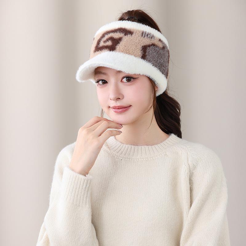 Plush cold-proof empty top hat autumn and winter women's Korean version of fashion knitted hat trendy warm can tie ponytail cap ear protection hat