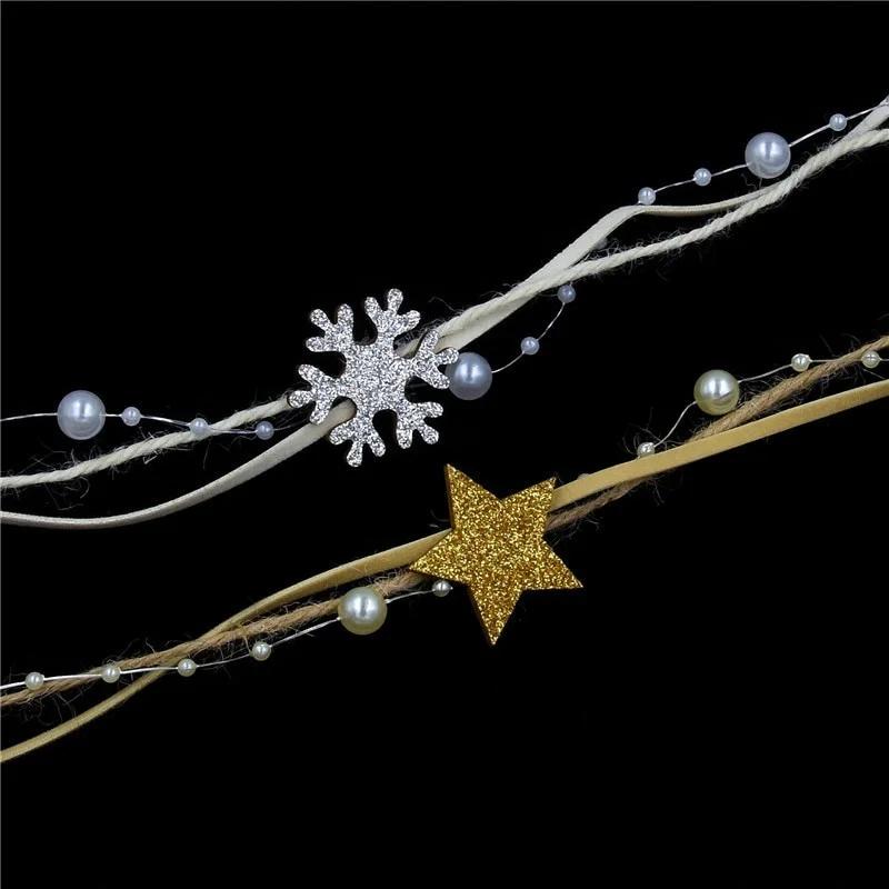 2m/5m Christmas Ribbon Decoration Pentagram Bead Chain Ribbon Christmas Tree DIY Decor Home Ornaments New Year Gift