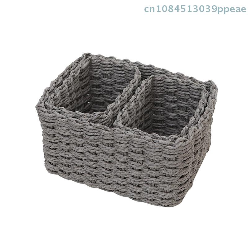 3 Pcs Handmade Straw Woven Soft Round Paper Rope Storage Basket For Organizing Decorative Storage Bins Office Storage Box