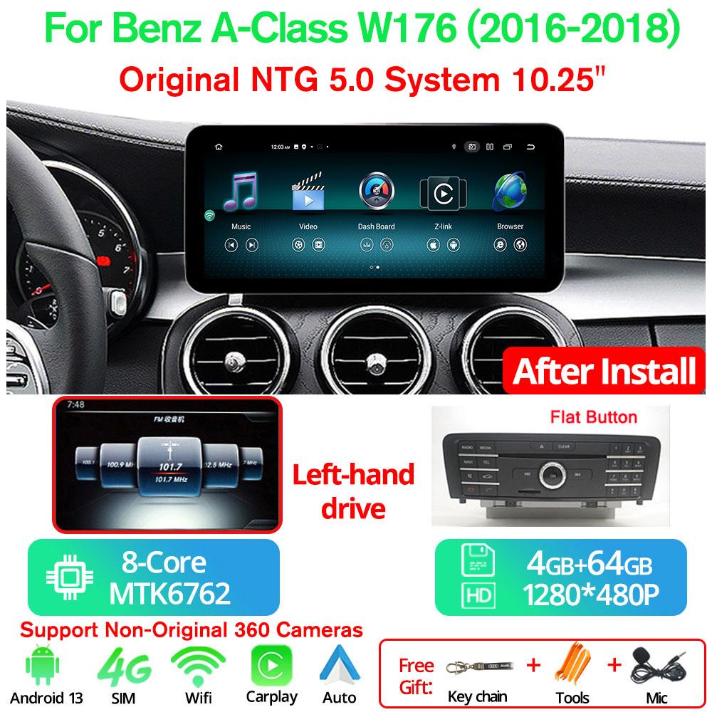 10.25'' 6+128G Android13 Car Multimedia Player For Mercedes A Class W176 LHD 2013-2018 NTG 4.5 5.0 Carplay GPS Navi BT