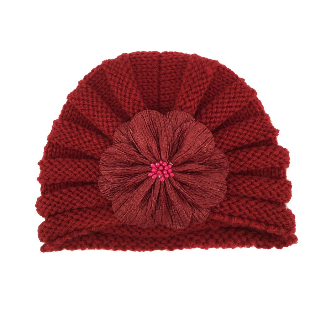 European & American Children's Knitted Woolen Hat with Flower - Warm Baby Hat for Autumn & Winter