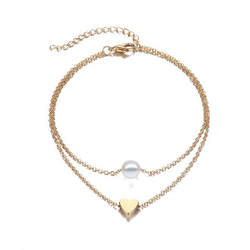 Summer Beach Heart-Shaped Bead Chain Anklet for Women