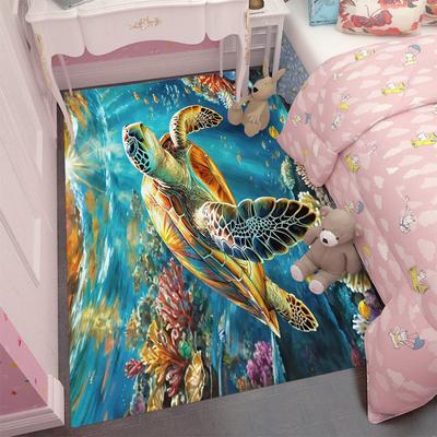 Traumhaftes Meeres-Thema Großer Teppich für Kinderzimmer Wohnzimmer Rutschfester Bodenteppich Realistische Meeresbodenbewohner Einzigartige Heimdekoration