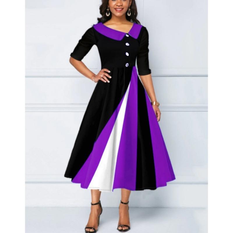 QICED Fashion Summer Spring 1/2 Sleeves V-Neck Casual Dresses