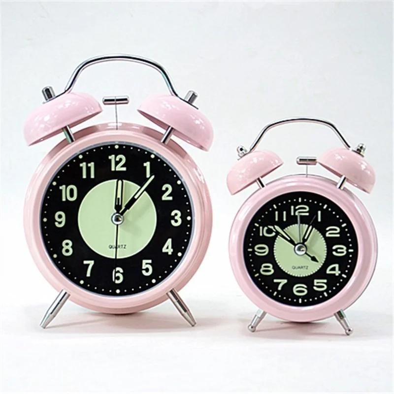 4 Inch Creative Metal Material Alarm Clock Night Bed Head Cute Desktop Small Alarm Clock Round Big Alarm Mute Scan Clock Gift