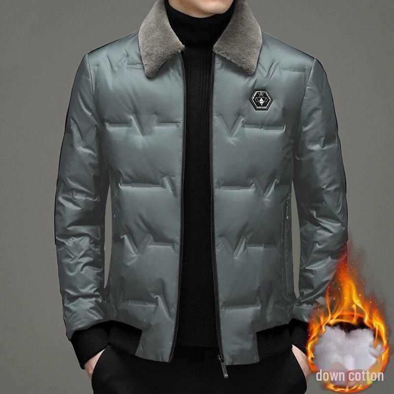 Herren Winter Samt Revers Baumwollmantel - Warm, Dick, Jacke für Mittelalte und Ältere Väter