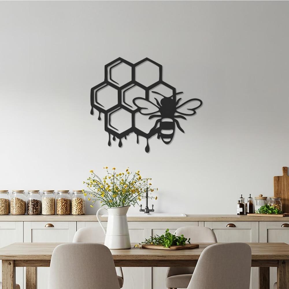 Modern Bee Metal Wall Art for Farmhouse Kitchen
