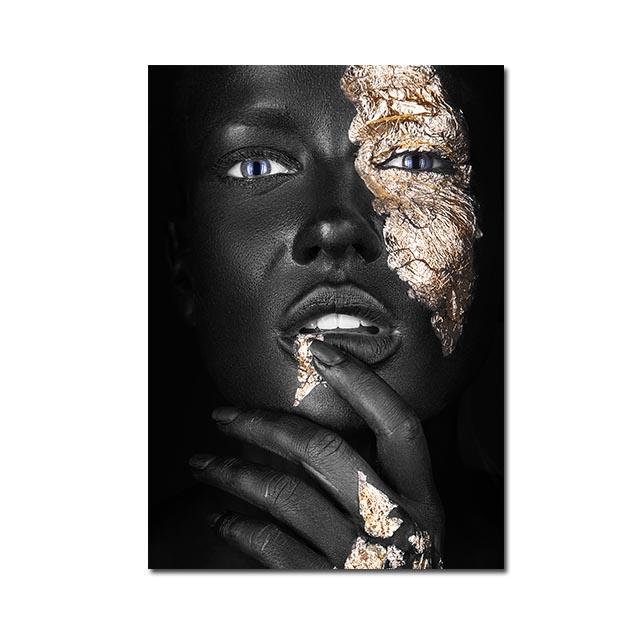 Black Gold Woman Canvas Painting African Women Poster and Prints Scandinavian Wall Art Picture for Home Decor Living Room Mural