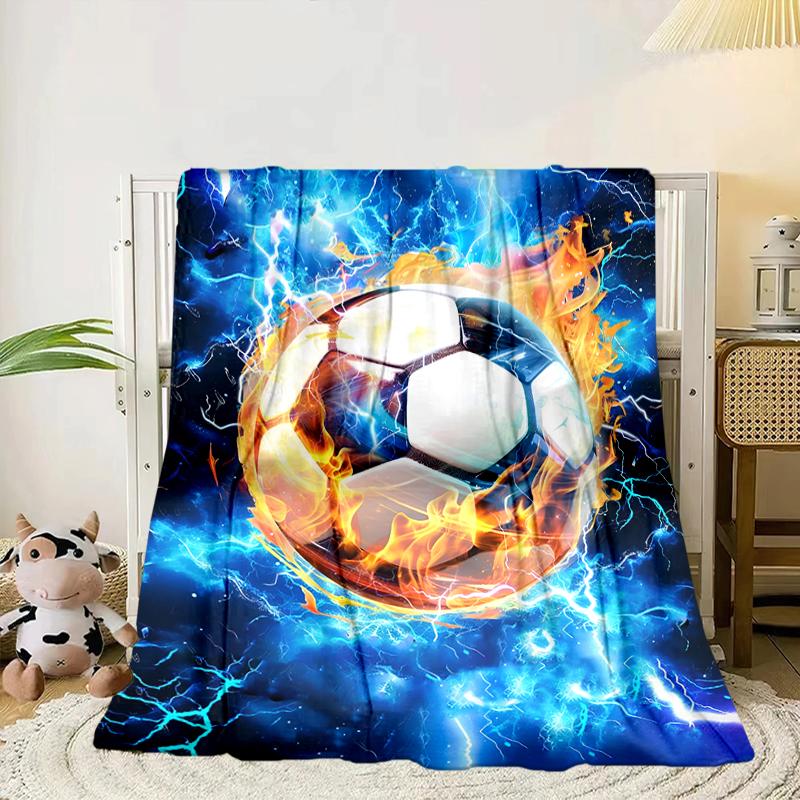 Soccer Ball Bursting Through Blanket Flannel Blanket for Bed, Sofa, Camping, Hiking, Picnic Essentials, Gift for Family Fan Gifts
