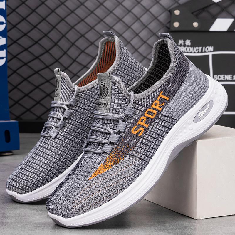 Herr Nya Sneakers för Sommaren Flygstickade Andningsbara Löparskor Trendiga Snörskor Lättviktiga Mjuka Sulor Utan Tröttande Fotskor