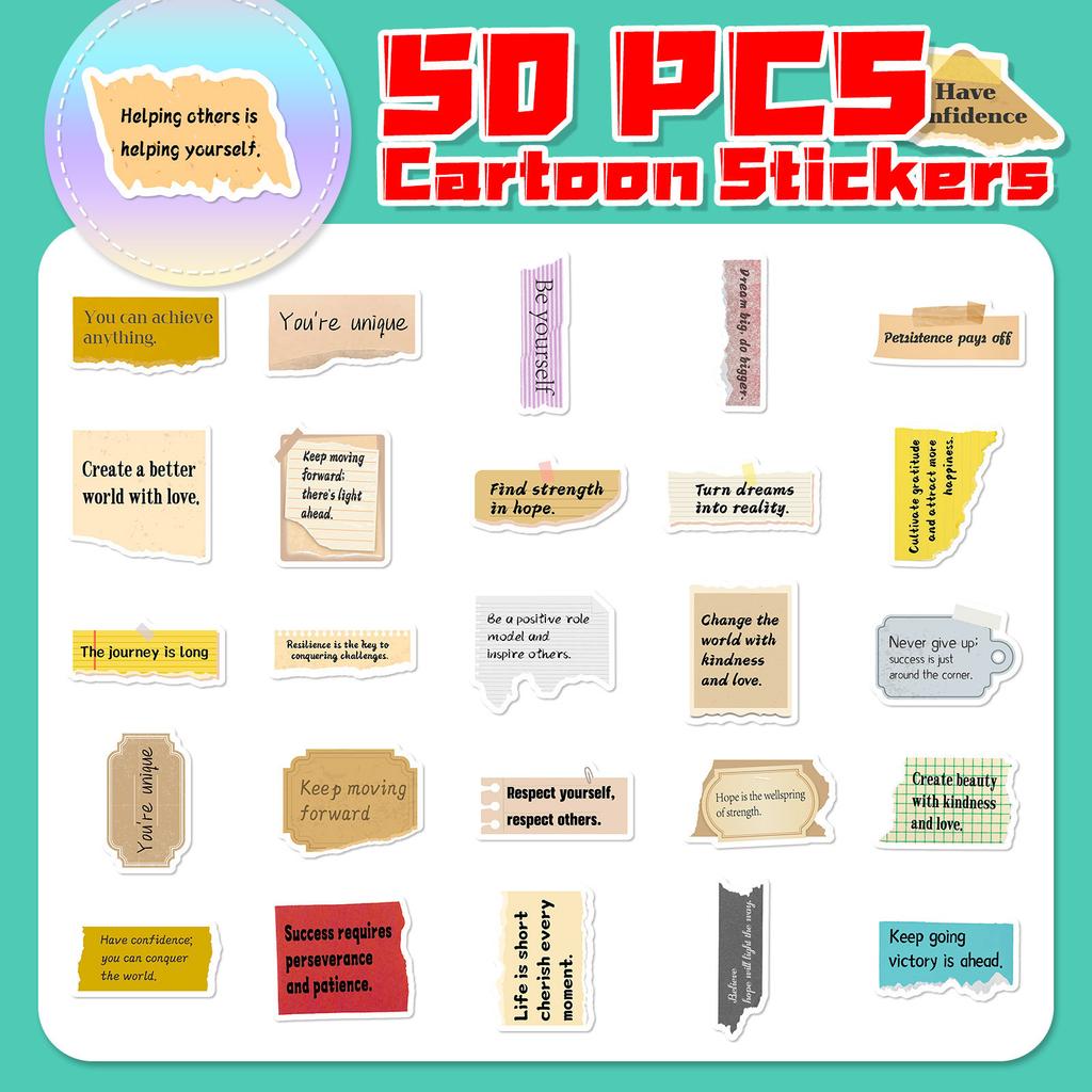 50 Hand-teared Text Stickers with Special Shape Hand-teared Inspirational Text Stickers INS Style English Hand Account Stickers
