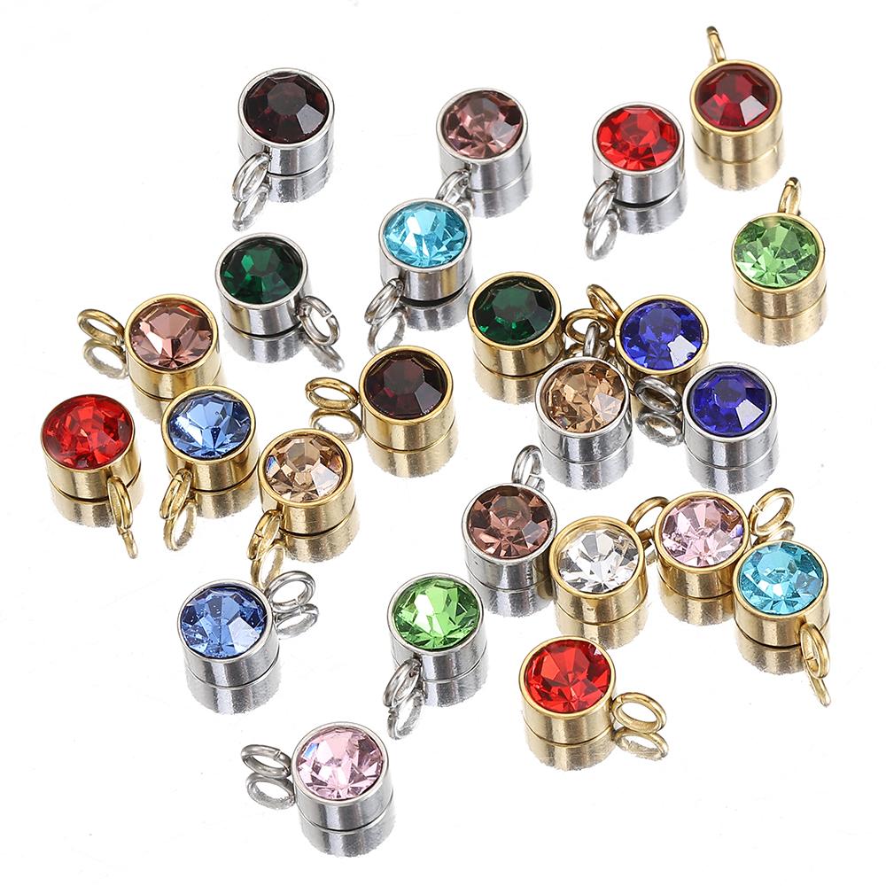 10pcs 6mm Gold Stainless Steel Birthstones Charms Pendants for Necklace Bracelet Jewelry Making DIY Rhinestone Crystal Beads