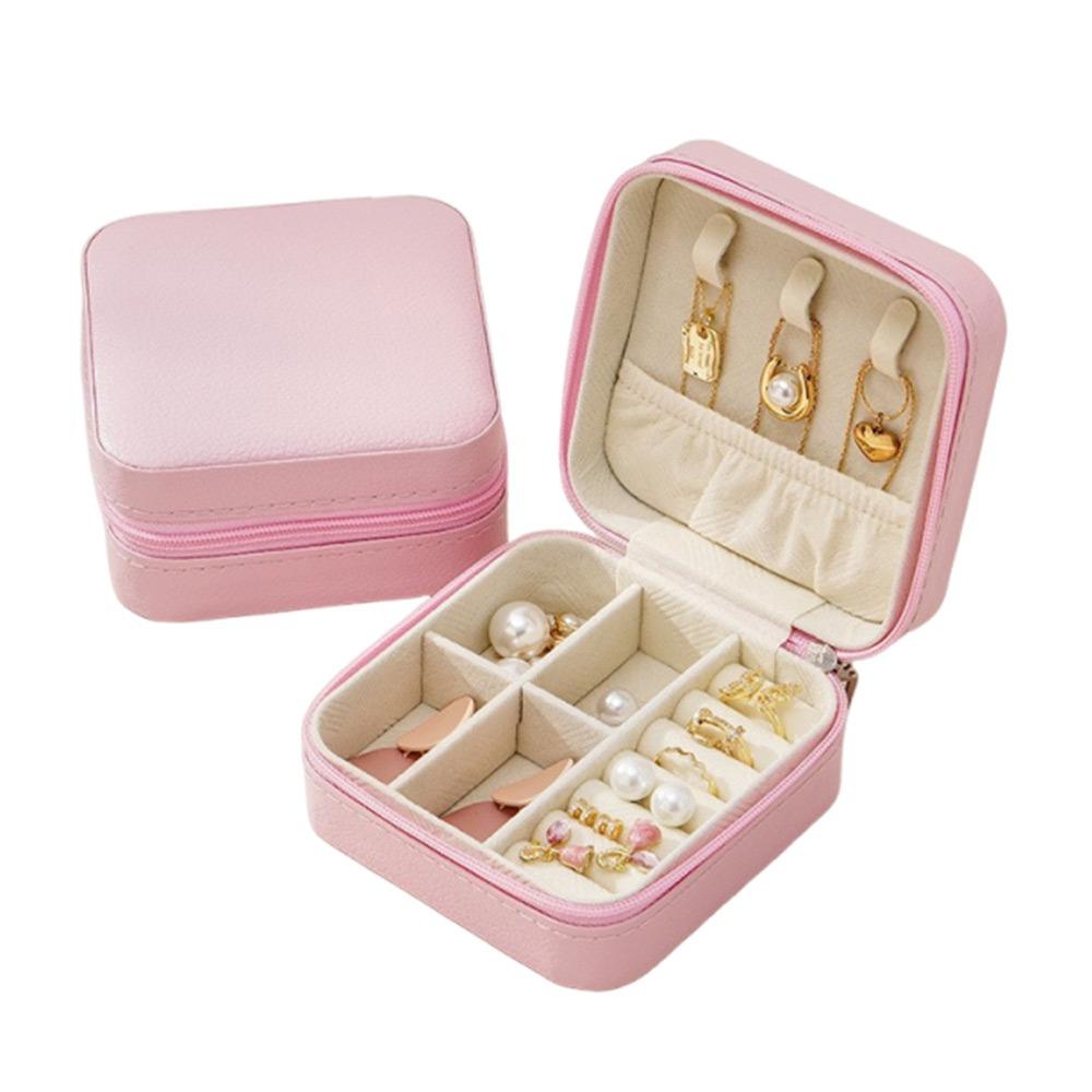 Portable Design Portable Jewelry Box Button Leather Leather Storage Box Earrings Storage