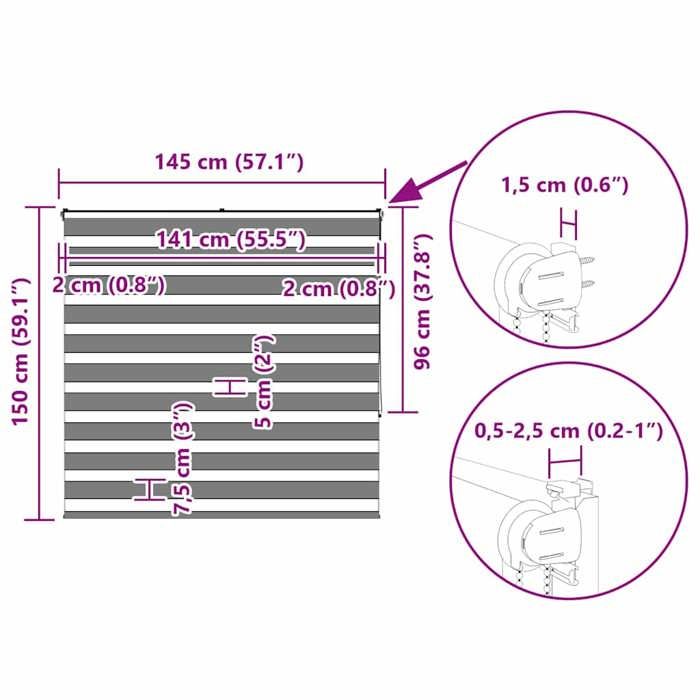 VidaXL Store zèbre blanc 145x150 cm largeur du tissu 140,9cm polyester, store à enrouleur zébré, store zébré pour fenêtre, 4014764