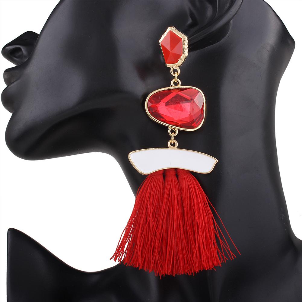 Women's Temperament Gemstone Tassel Ear Pendent Long Fringe Eardrop Dangle Earrings Ladies Jewelry Christmas Gift