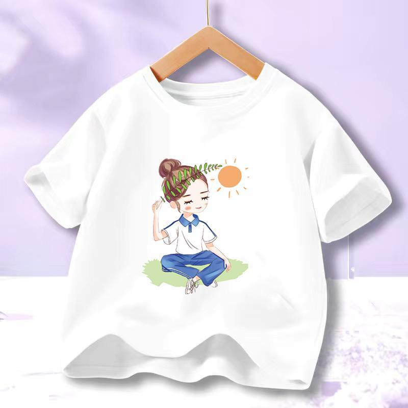 Girls' Anime Cartoon Short-Sleeve Cotton T-Shirt - Summer 2023 Trend