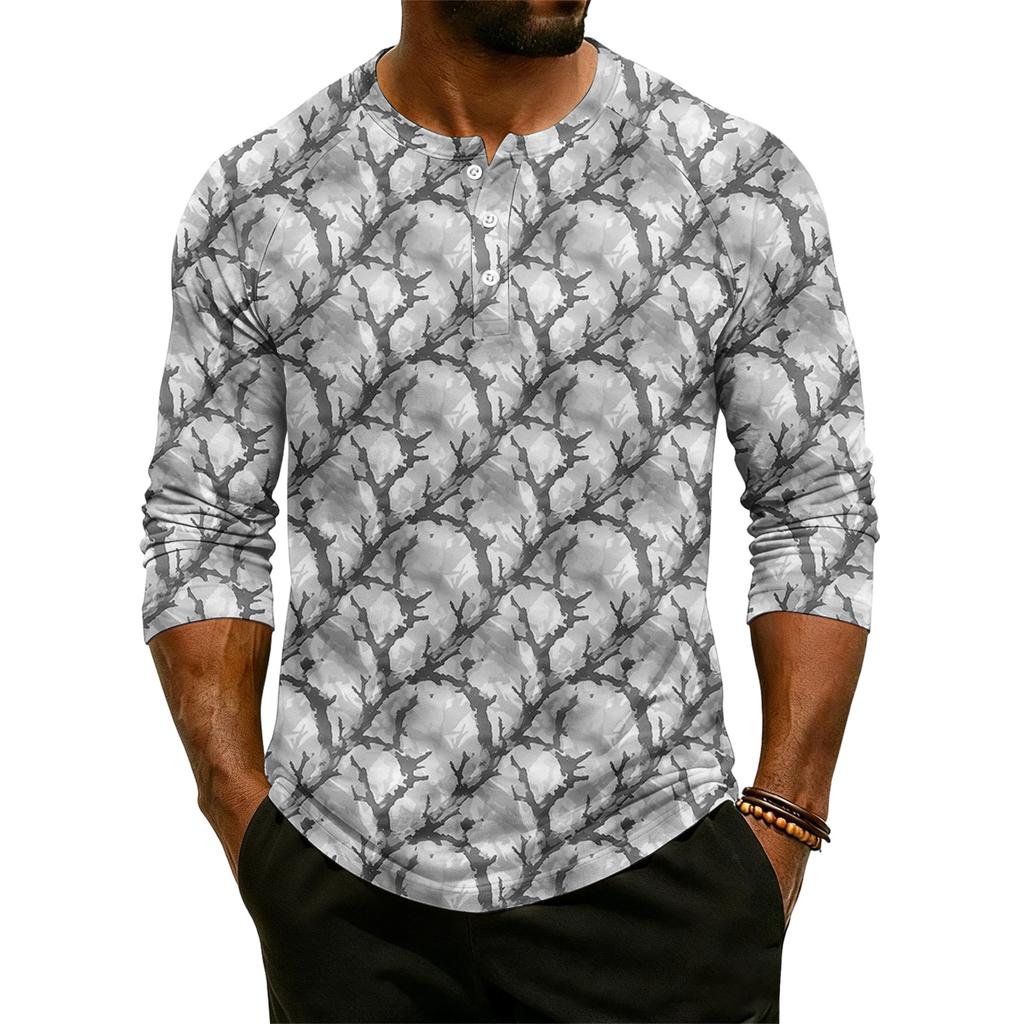 Herren-Raglan-Top mit 3/4-Ärmeln und kontrastfarbener Knopfleiste