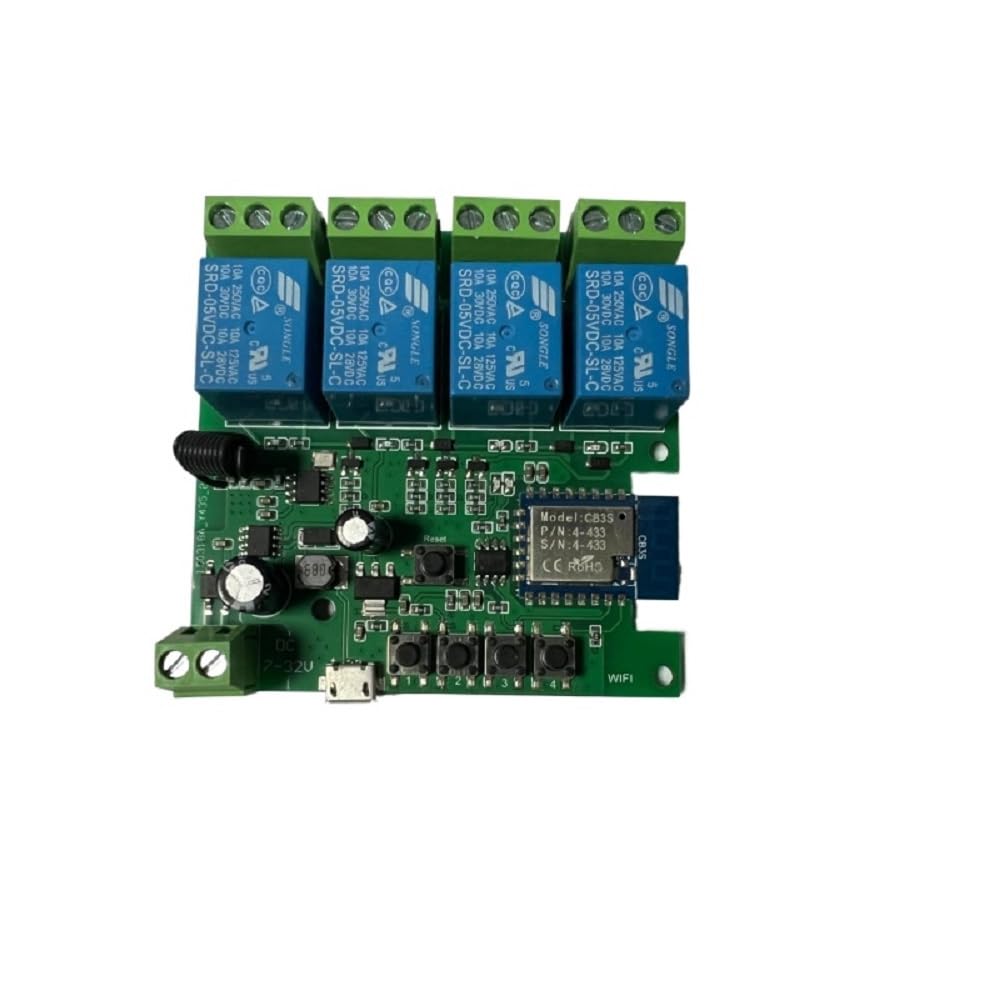 WiFi Wireless Smart Self-Lock Momentary Interlock Relay Switch,DIY WiFi App Bluetooth Remote Garage Door Opener Controller (4ch)