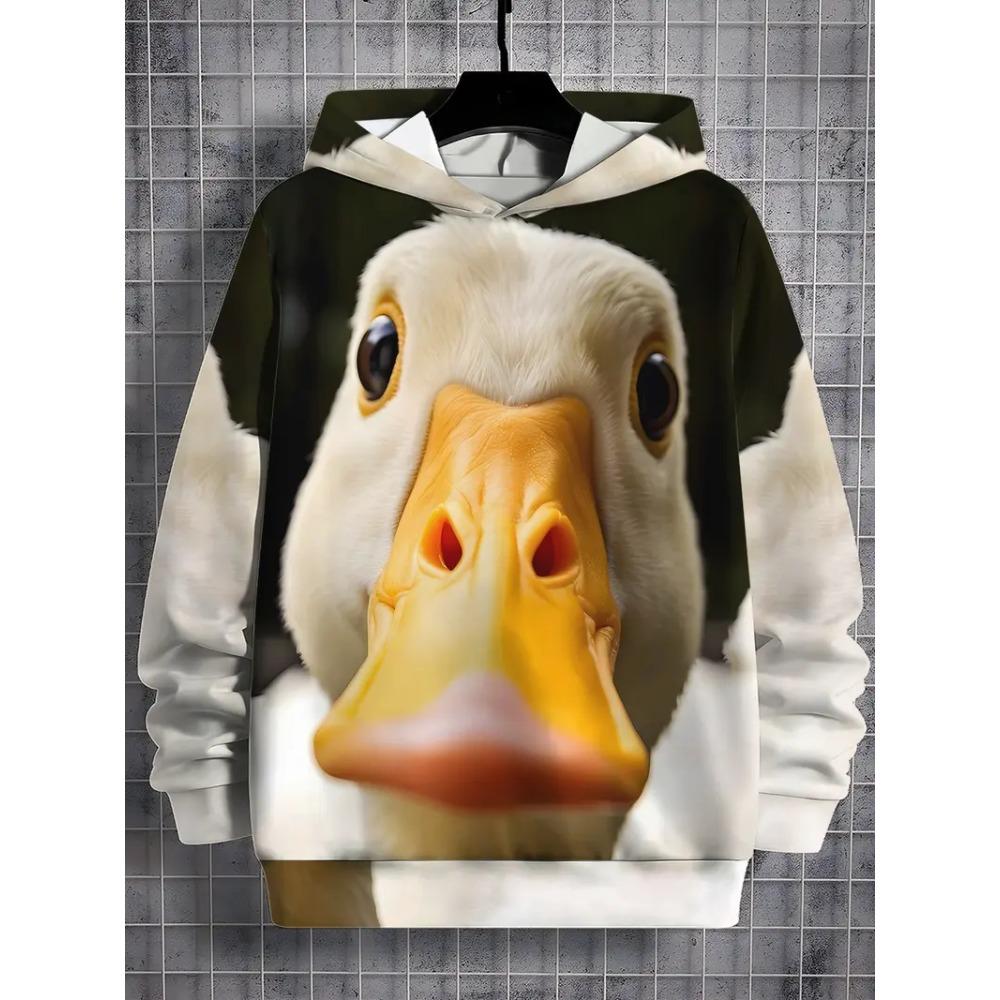 Novel Cartoon Duck Pattern 3D Printed Autumn and Winter Men's Hoodie with Pockets, Casual Pullover