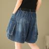 Without Belt Women's Summer Fashion Loose Pockets Denim Shorts Female Print Wide-leg Jeans Shorts Ladies High Waist Short Pants