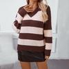 2024 European And American Autumn And Winter New V-Neck Women'S Knitted Sweater Loose Retro Pullover Striped Color Blocked Sweater