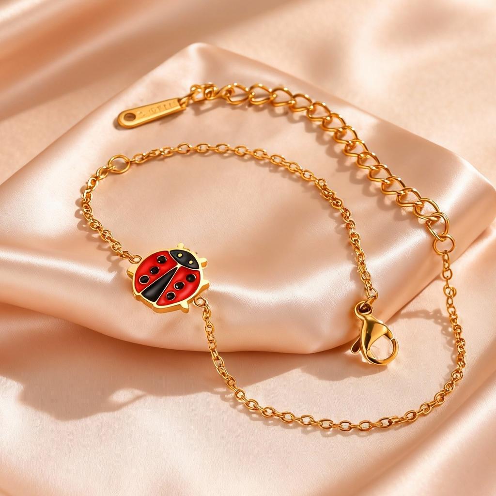 Cute Red Ladybug Charm Bracelets for Women Girls, Stainless Steel Animal Pendant Bracelets, Fashion Jewelry for Party Gift