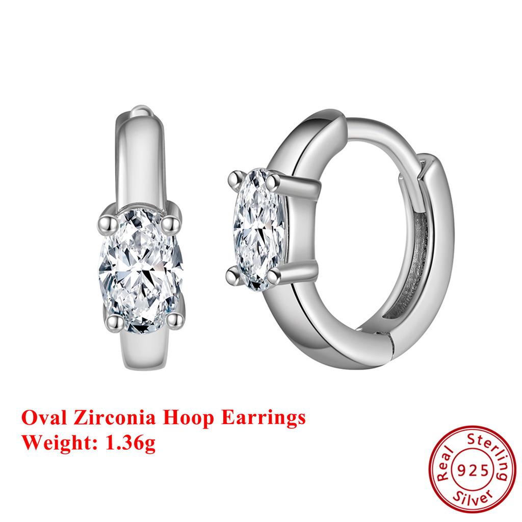 Effie Queen 925er Reinsilber Oval Geformte Zirkonia Creolen Bankett Schmuck für Damen Hochzeitsfeier 2026 Trend Ohrringe LZE23