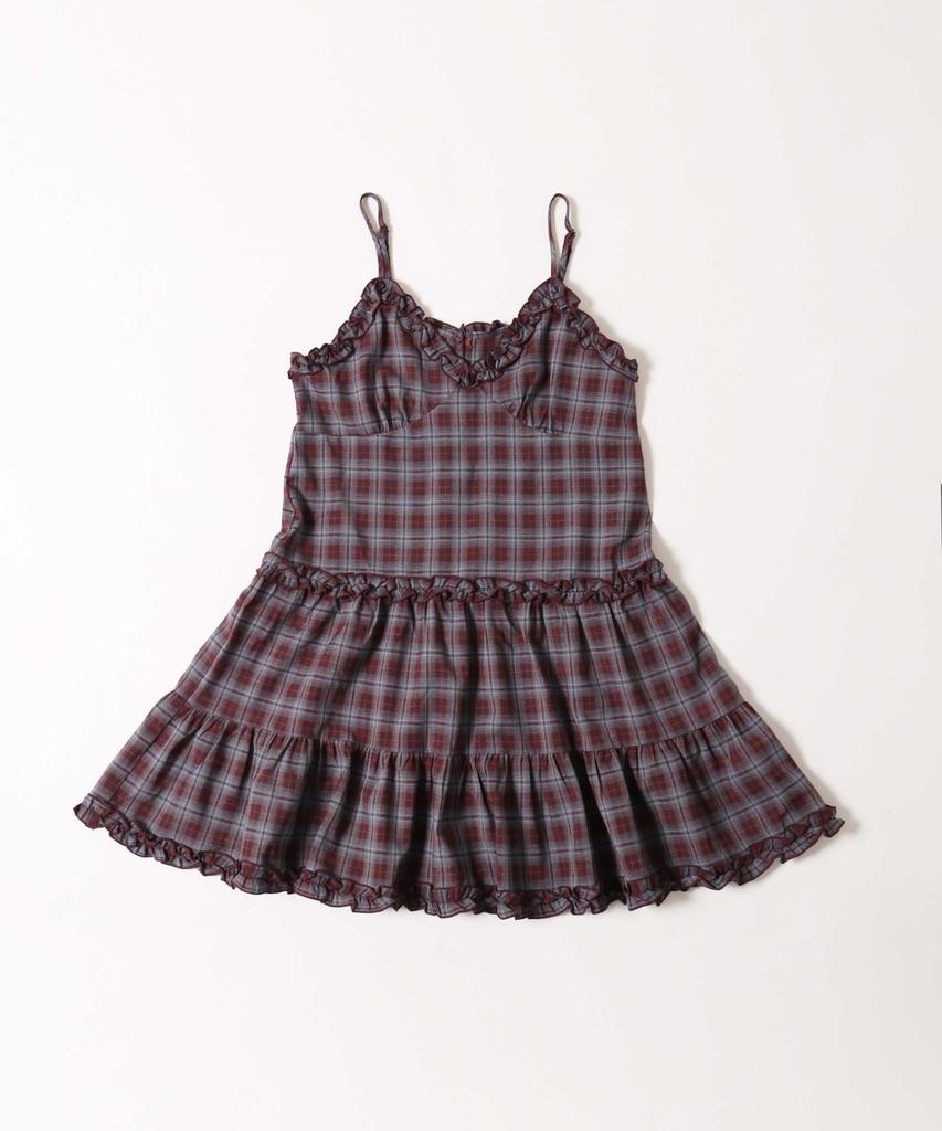 WEGO WC Ruffle Check Camisole Girly and Size Wine Dress, Cute, Women's, F,