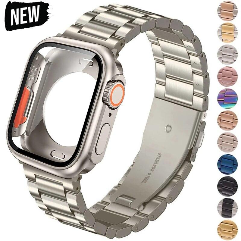 Stainless Steel Strap+case for Apple Watch 44mm 45mm 41mm 40mm Upgrade TPU Case Iwatch Series 9 8 7 6 SE 5 4 Metal Bracelet