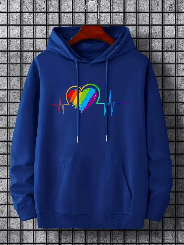 2025 Rainbow Heartprint 2D Hoodie Men's Casual Pattern Long Sleeve Hoodie
