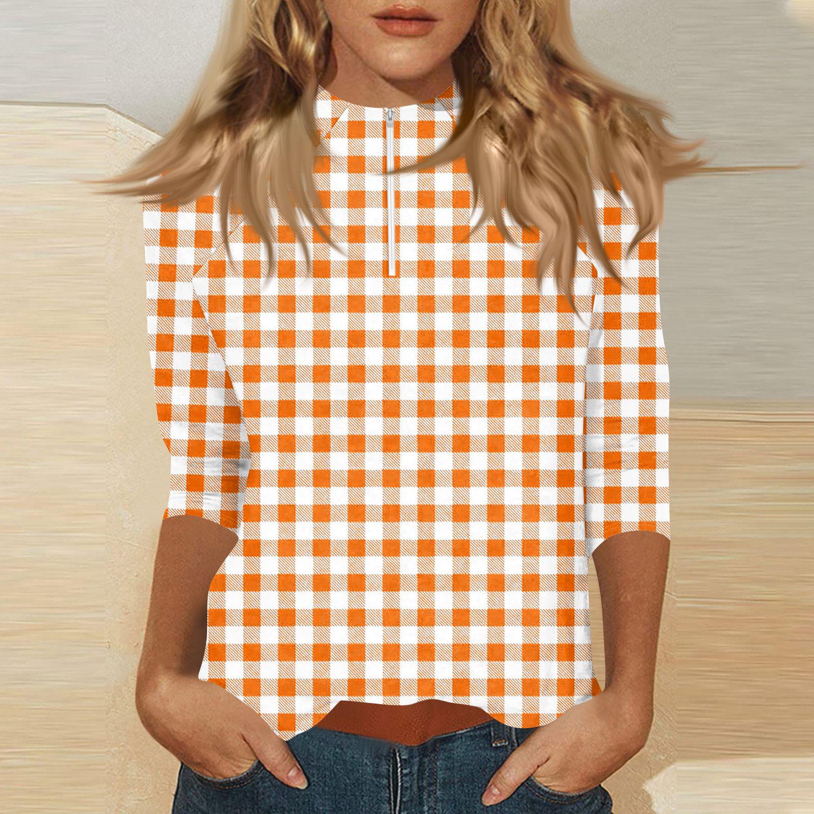 

Women s Mock Neck3/4 Sleeve Printed Top With Zip,up M помаранчевий