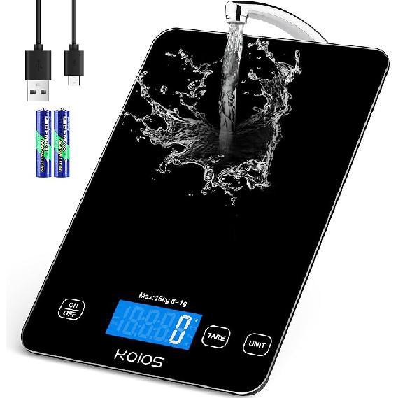 KOIOS Food Scale, 33lb/15kg Digital Kitchen Scale Weight in Grams and Ounces for Cooking Baking, 1g/0.1oz Precise Graduation, Batteries and Type-C