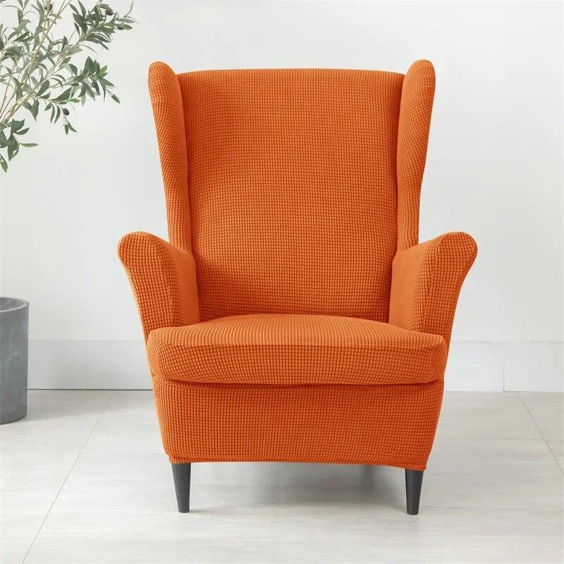 Solid Color Sloping King Back Chair Covers Elastic Polar Fleece Wing Chairs Cover with Seat Cushion Cover Furniture Protector