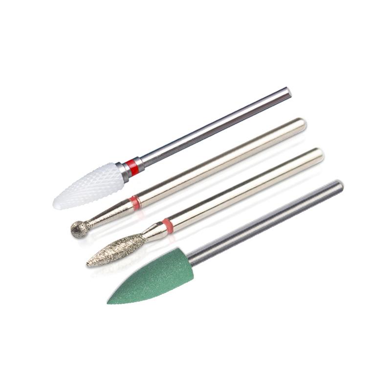 4pc Rubber Silicone Ceramic Diamond Nail Drill Bits Set 3/32 Inch Cuticle Acrylic Gel Removing Nail File Bit Cutter for Manicure