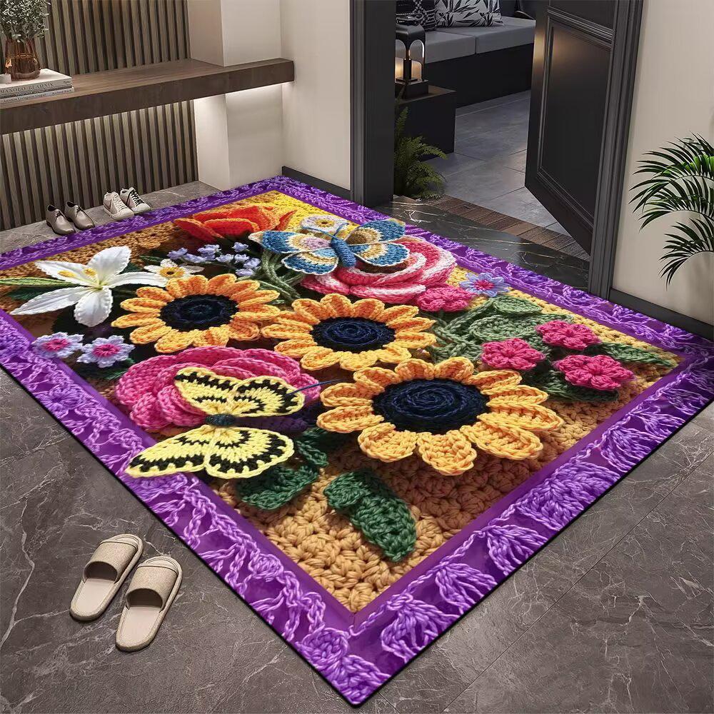 TEMU 3D Floral Diatom Mud Entrance Mat – Wear-Resistant, Cuttable Dust Removal Floor Mat for Hallways