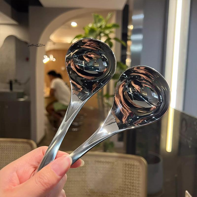 2/5 Stück Dicke Edelstahl-Löffel mit langem Griff für Hot Pot, Reiskochutensil, Küchenschöpflöffel