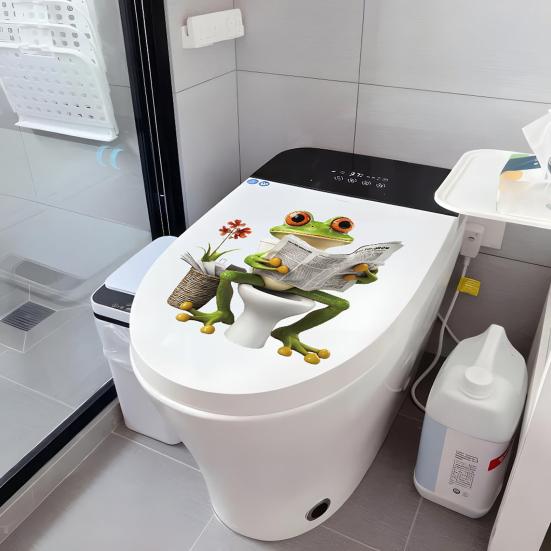 Frog Toilet Sticker Waterproof Funny Frog Reading Toilet Lid Decals Peel And Stick Removable Animal Sticker for Bathroom WC Wall Door Decor