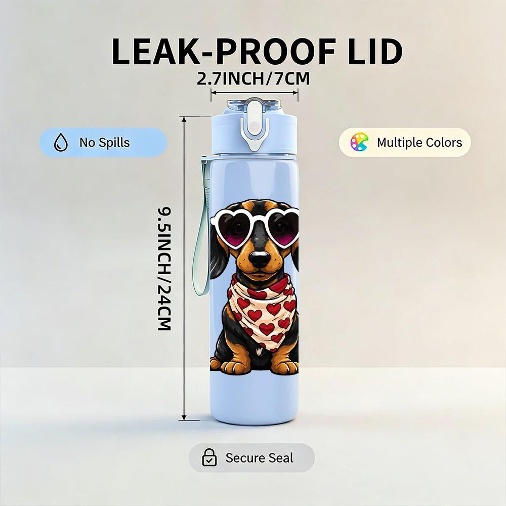 1PC Sunglasses Dachshund Cool Dog Print 750ml Color Plastic Sports Water Bottle Leakproof Flip Straw Lid Suitable for Sports Office Home Use