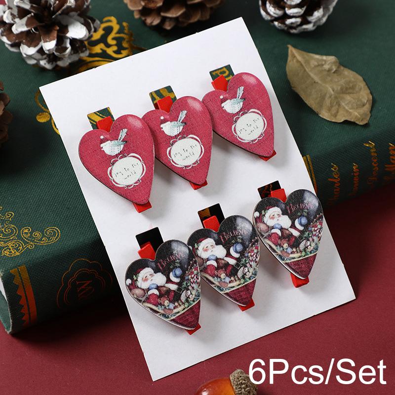 6PCS/SET Popular Christmas cartoon wooden clip with cute and exquisite decoration atmosphere