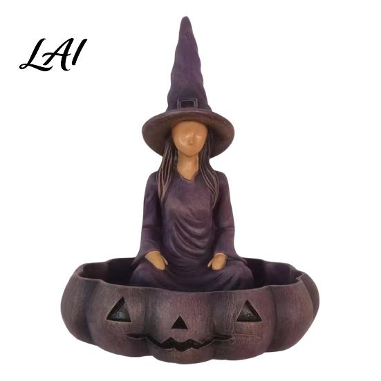 Vintage Style Storage Meditating Witch Jewelry Tray Gothic Resin Decorative Decoration Dish Mysterious Zen Desktop Organizer for Keys Trinkets Room