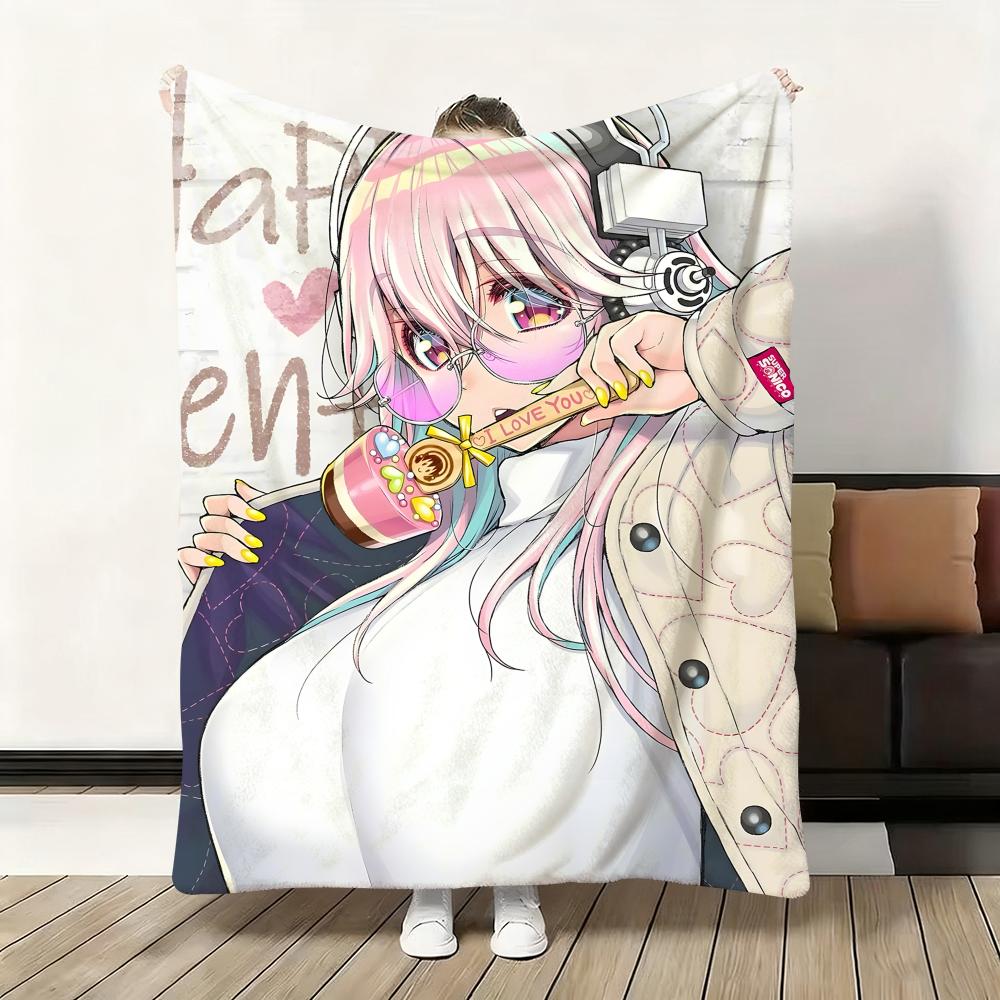 Anime Sexy Super S-Sonico Throw Soft Flannel Blanket Warm Knee Skin-Friendly Throw for Sofa Office Bed Traveling Winter Oversize